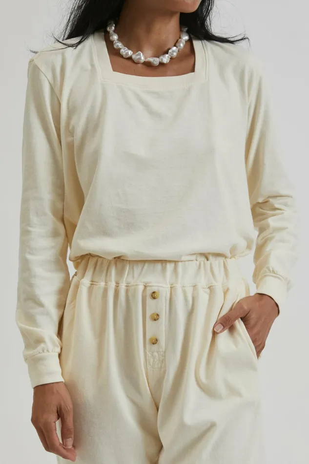 DONNI Jersey Square Neck Long Sleeve Women Tops