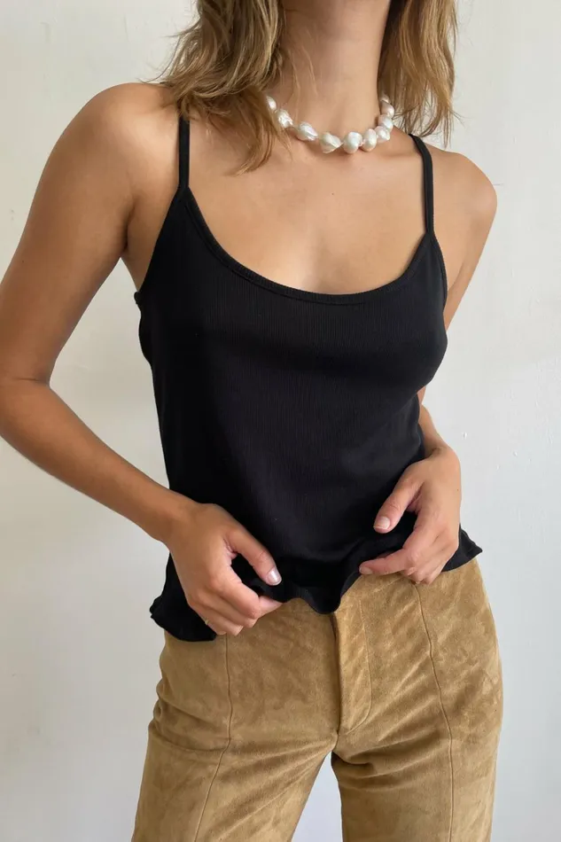 DONNI Rib Spaghetti Tank Women Tops