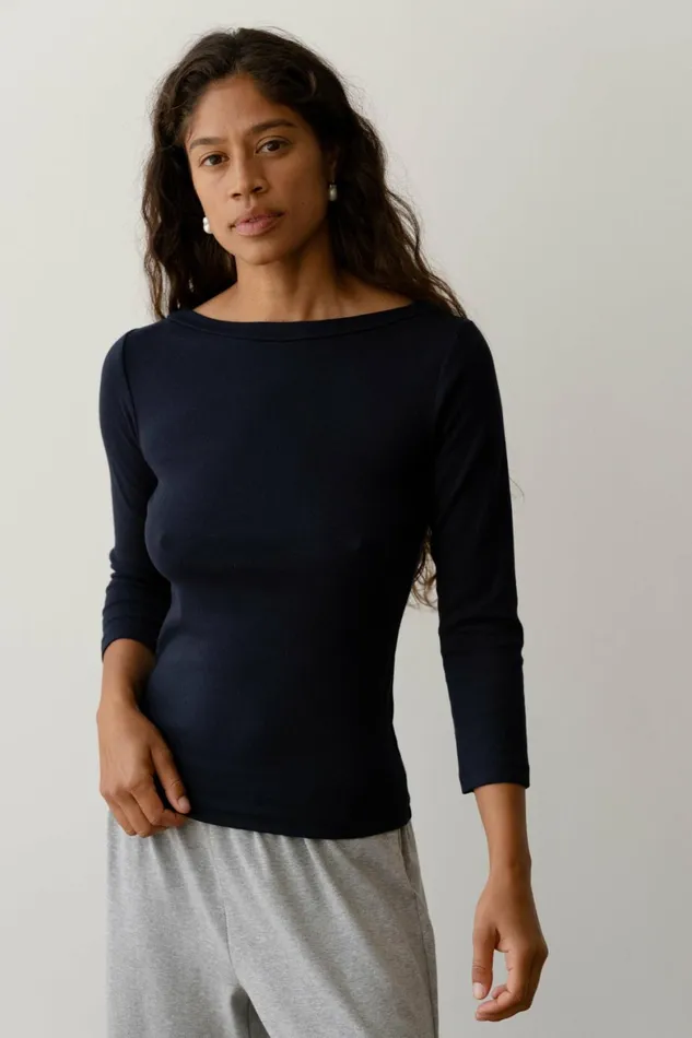 DONNI The Baby Rib Boat Neck Women Tops