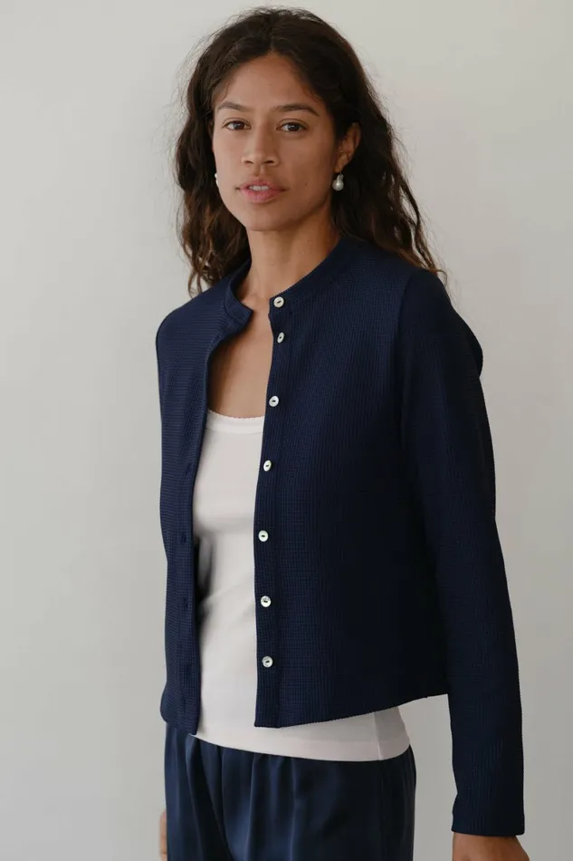 DONNI The Box Weave Stretch Cardi Women Tops