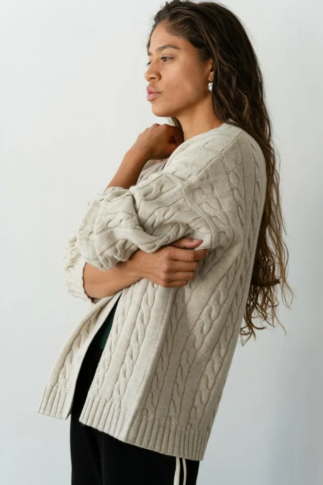 DONNI The Cable VNeck Cardigan Women Sweaters