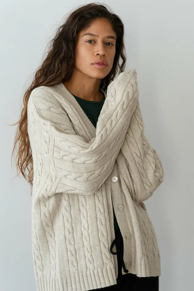 DONNI The Cable VNeck Cardigan Women Sweaters