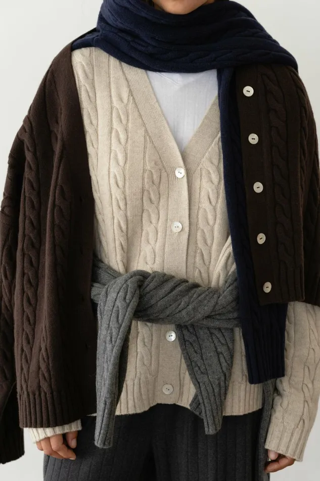 DONNI The Cable VNeck Cardigan Women Sweaters