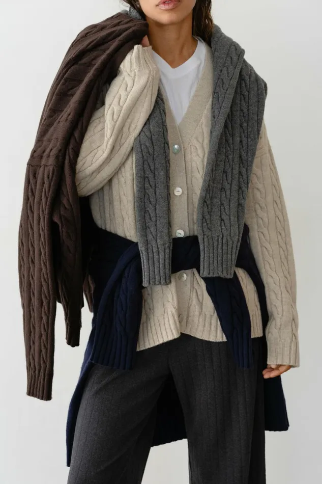 DONNI The Cable VNeck Cardigan Women Sweaters