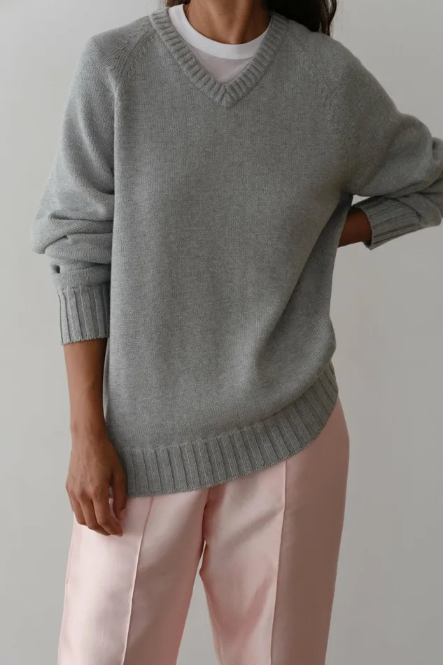 DONNI The Cotton Cashmere VNeck Sweater Women Sweaters
