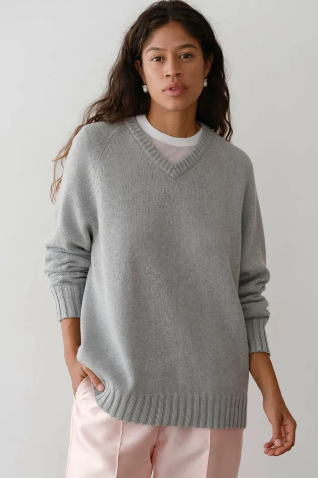 DONNI The Cotton Cashmere VNeck Sweater Women Sweaters