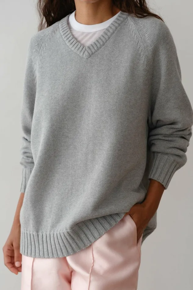 DONNI The Cotton Cashmere VNeck Sweater Women Sweaters