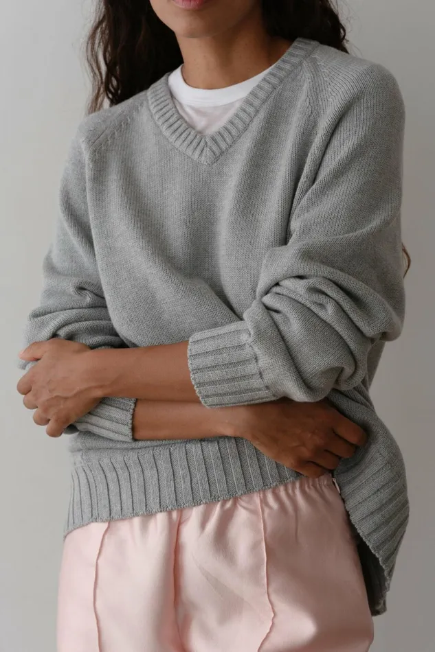 DONNI The Cotton Cashmere VNeck Sweater Women Sweaters