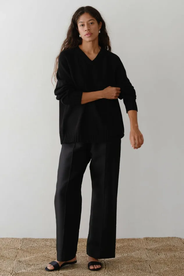 DONNI The Cotton Cashmere VNeck Sweater Women Tops