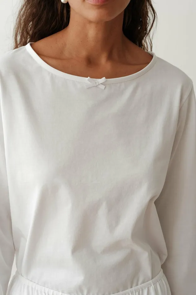 DONNI The Jersey Bow Long Sleeve Women Tops
