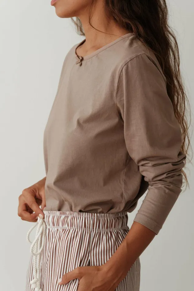 DONNI The Jersey Bow Long Sleeve Women Tops