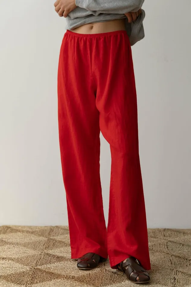 DONNI The Linen Simple Pant Women Bottoms