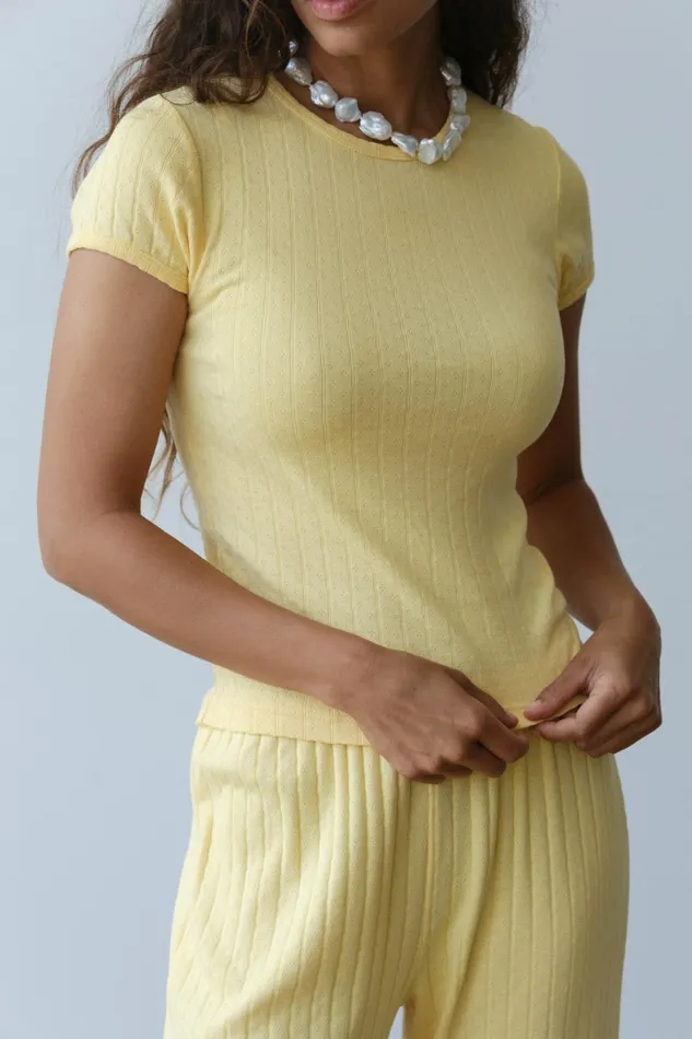 DONNI The Pointelle Baby Tee Women Tops