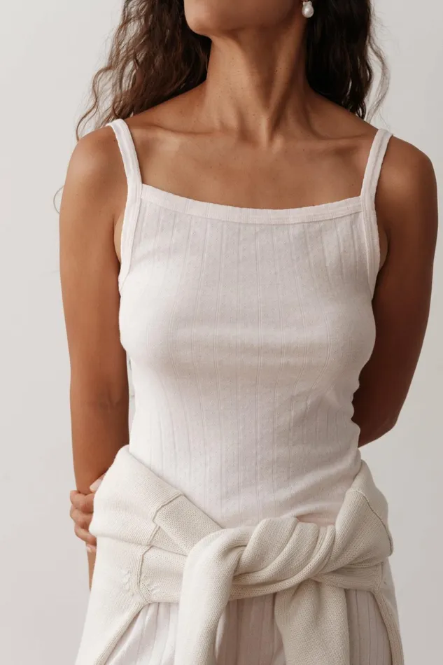 DONNI The Pointelle Square Neck Tank Women Tops