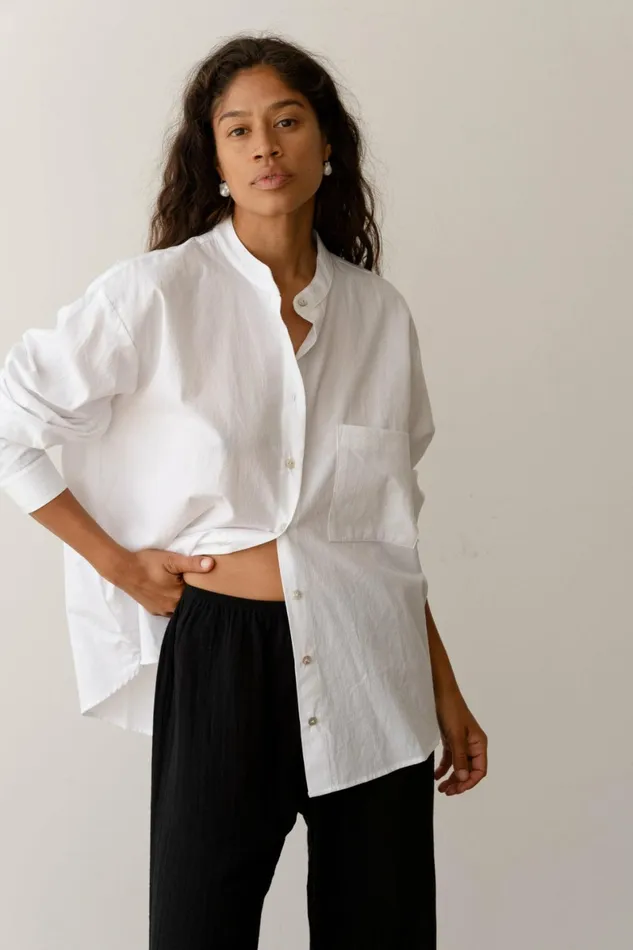 DONNI The Sandwash Mandarin Shirt Women Tops