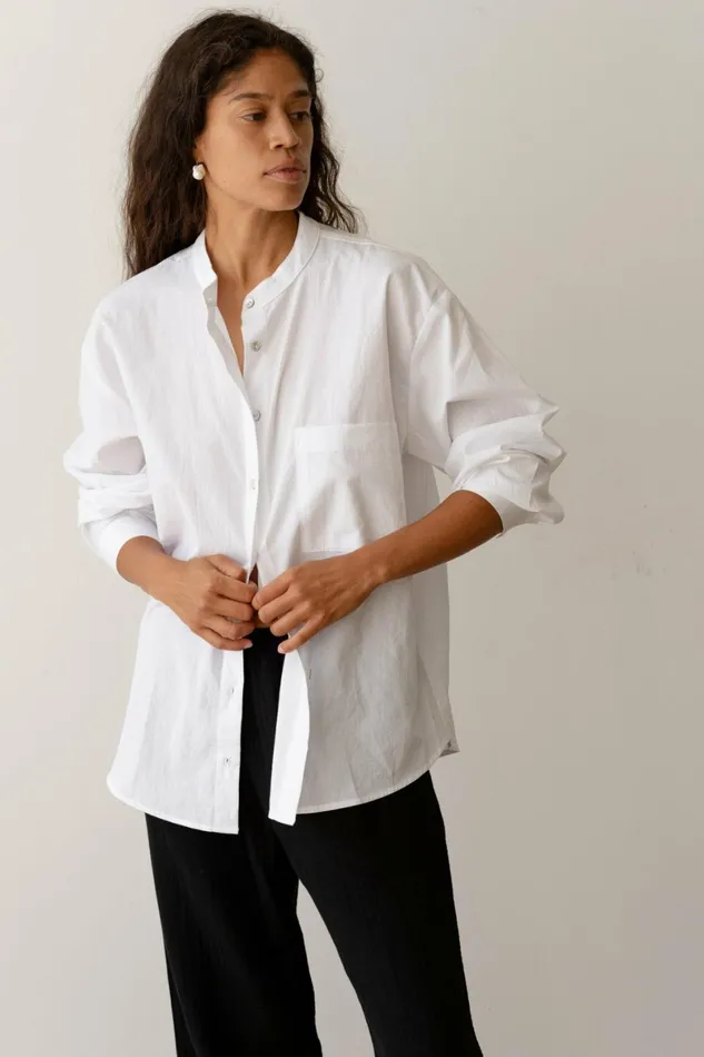 DONNI The Sandwash Mandarin Shirt Women Tops