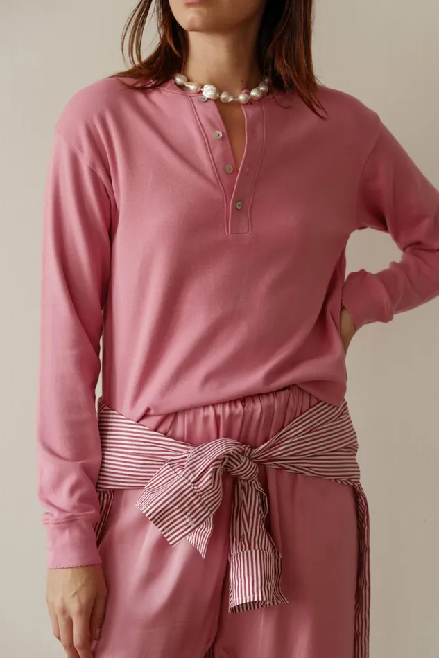 DONNI The Scallop Henley Bonbon Women Tops