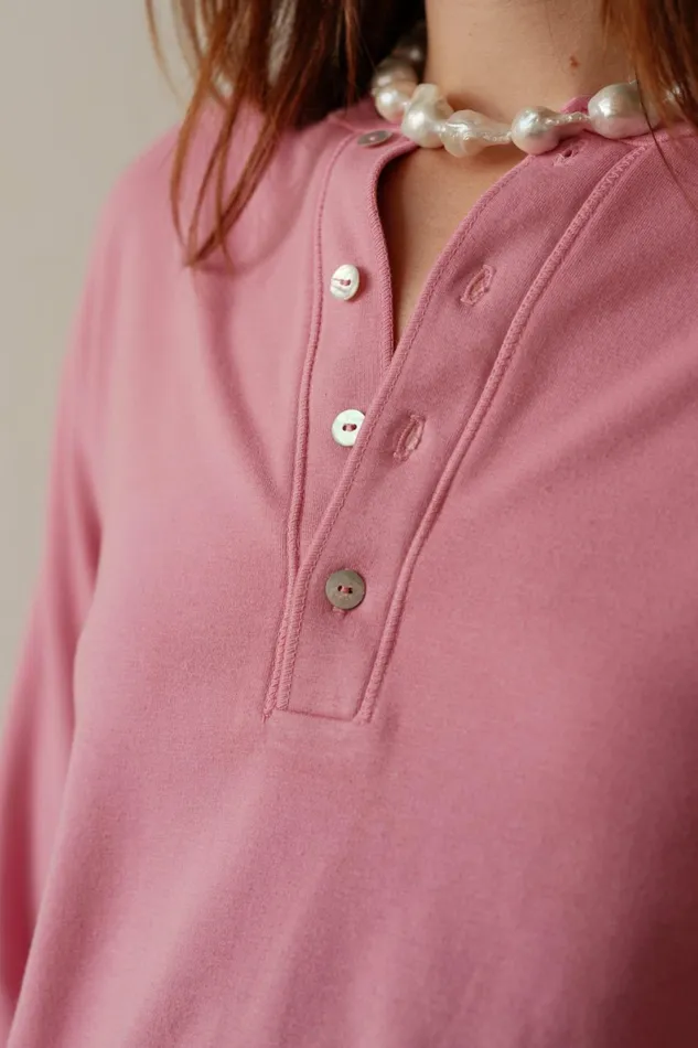 DONNI The Scallop Henley Bonbon Women Tops