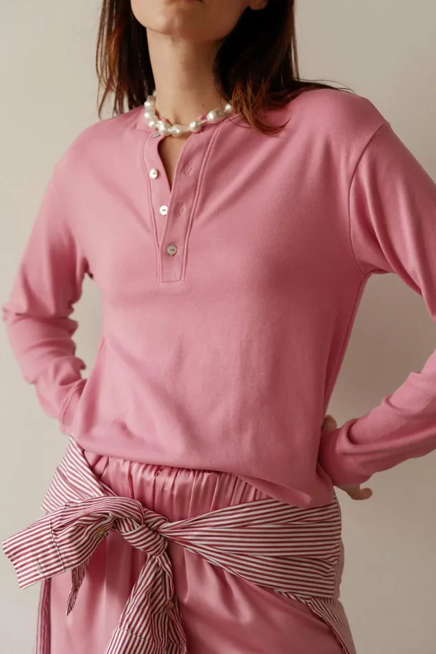 DONNI The Scallop Henley Bonbon Women Tops