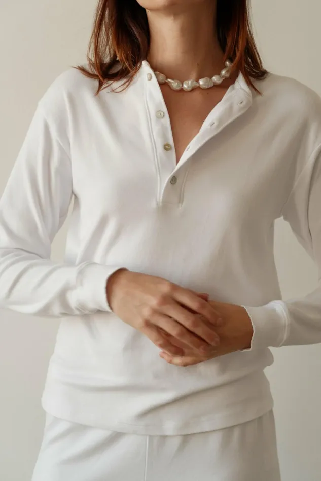 DONNI The Scallop Henley Powder Women Tops