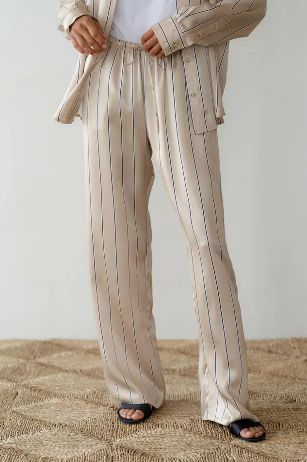 DONNI The Silk Pinstripe Drawstring Pant Women Bottoms