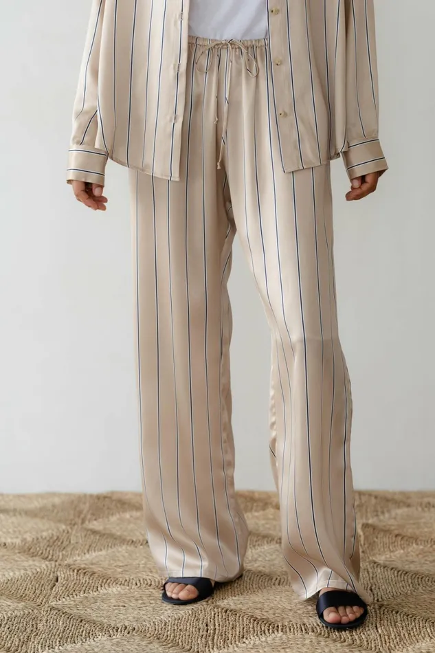 DONNI The Silk Pinstripe Drawstring Pant Women Bottoms