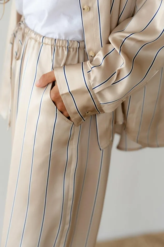 DONNI The Silk Pinstripe Drawstring Pant Women Bottoms