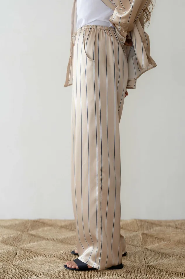 DONNI The Silk Pinstripe Drawstring Pant Women Bottoms
