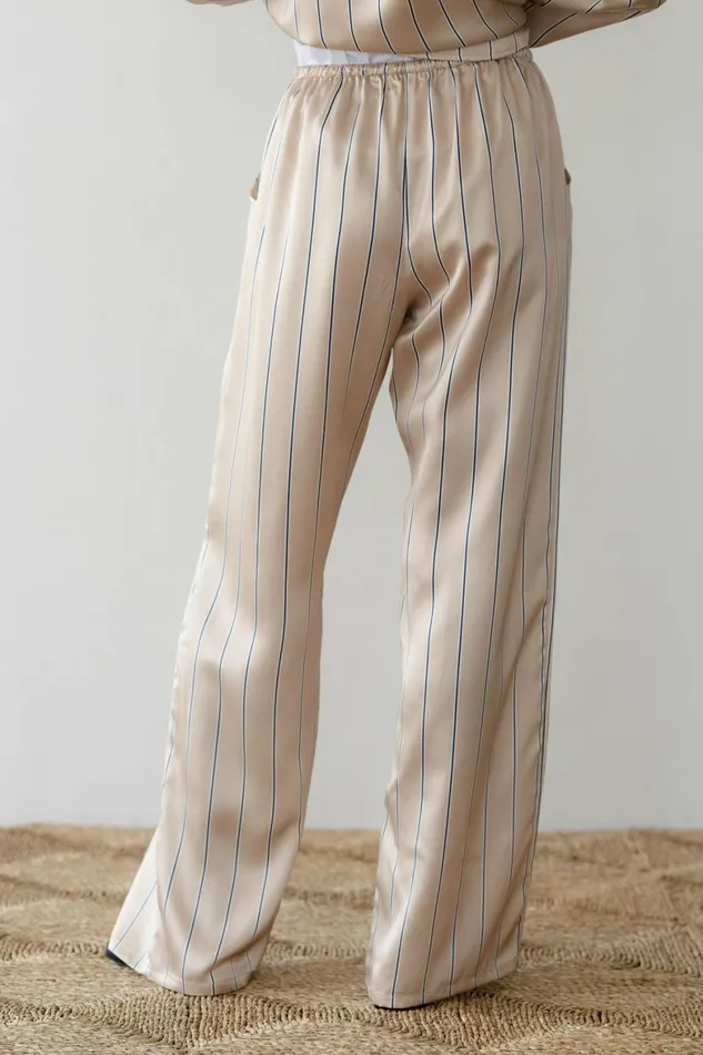 DONNI The Silk Pinstripe Drawstring Pant Women Bottoms