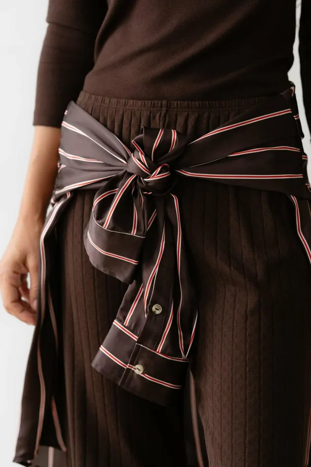 DONNI The Silk Pinstripe Drawstring Pant Women Bottoms