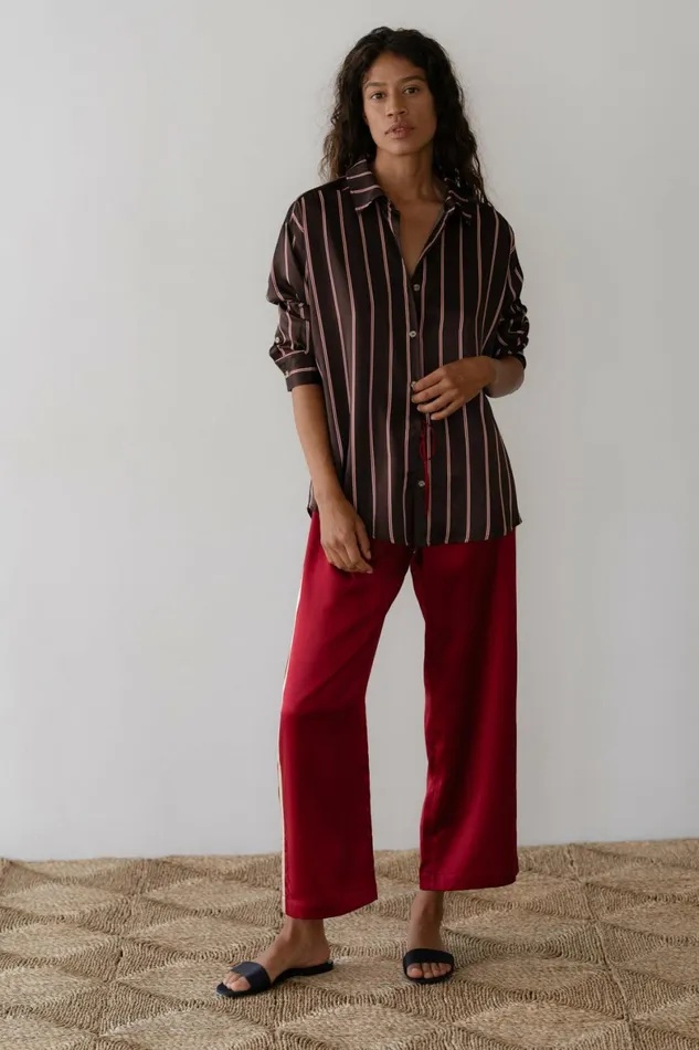 DONNI The Silk Stripe Crop Pant Women Bottoms