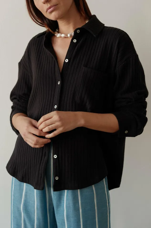 DONNI The Sweater Rib Button Down Women Tops