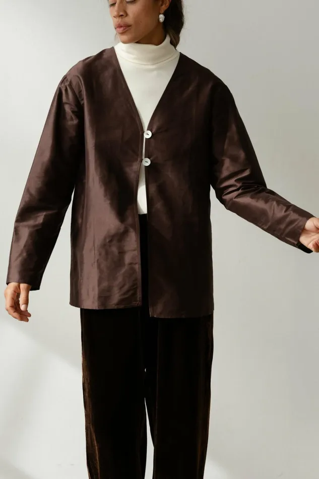 DONNI The Taffeta Split Top Women Tops