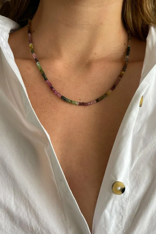 DONNI Watermelon Tourmaline Faceted Necklace Women Jewelry