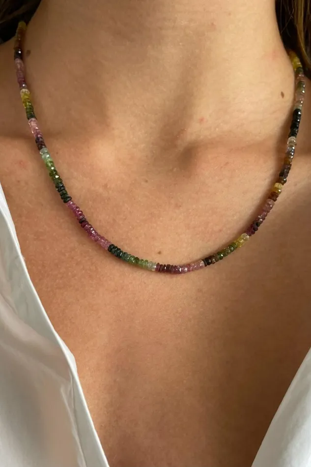 DONNI Watermelon Tourmaline Faceted Necklace Women Jewelry