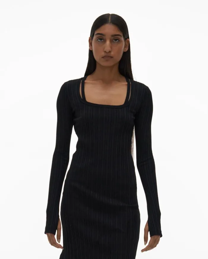 Dresses Women Helmut Lang Fine Rib Knit Dress Black