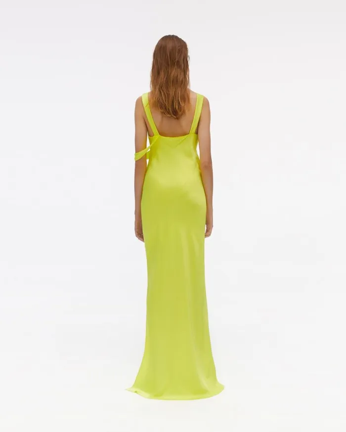 Dresses Women Helmut Lang Long Double Satin Sash Dress Neon Yellow