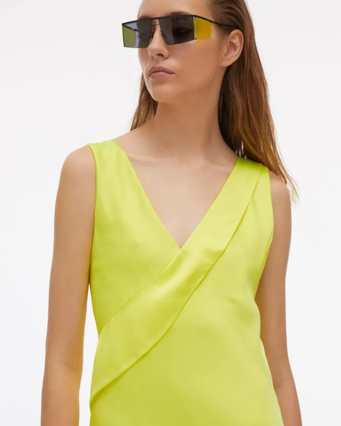 Dresses Women Helmut Lang Long Double Satin Sash Dress Neon Yellow