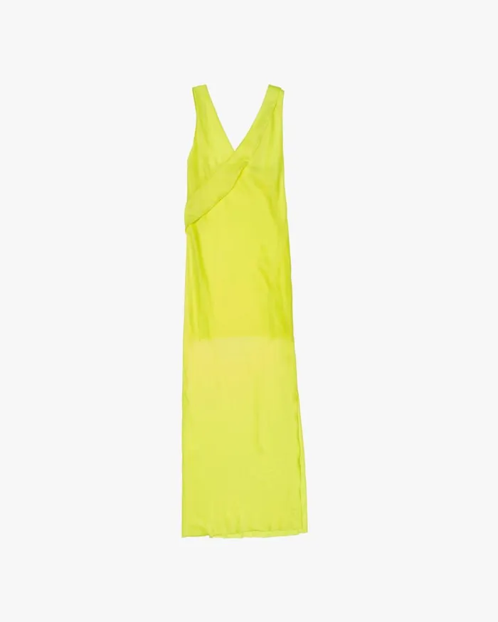 Dresses Women Helmut Lang Long Double Satin Sash Dress Neon Yellow