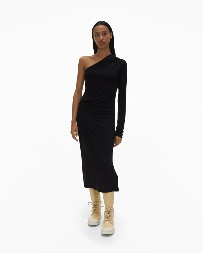 Dresses Women Helmut Lang OneSleeve Dress Basalt Black