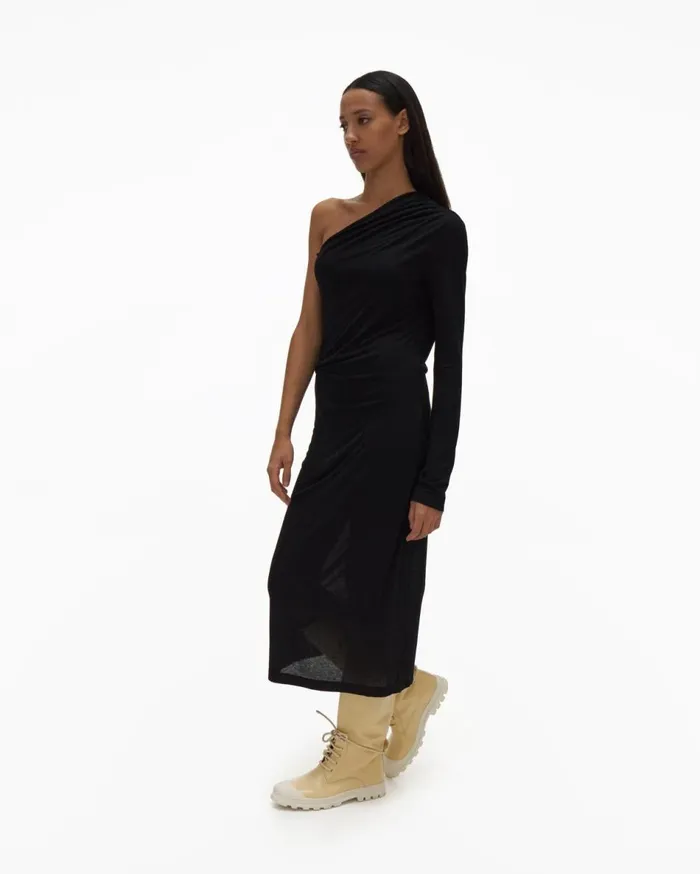 Dresses Women Helmut Lang OneSleeve Dress Basalt Black