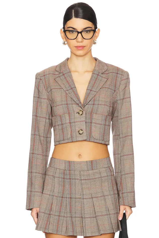 Jackets and Coats Women Lovers and Friends Bonnie Cropped Blazer Brown Plaid Multi Jackets and Coats Women Lovers and Friends Bonnie Cropped Blazer Brown Plaid Multi