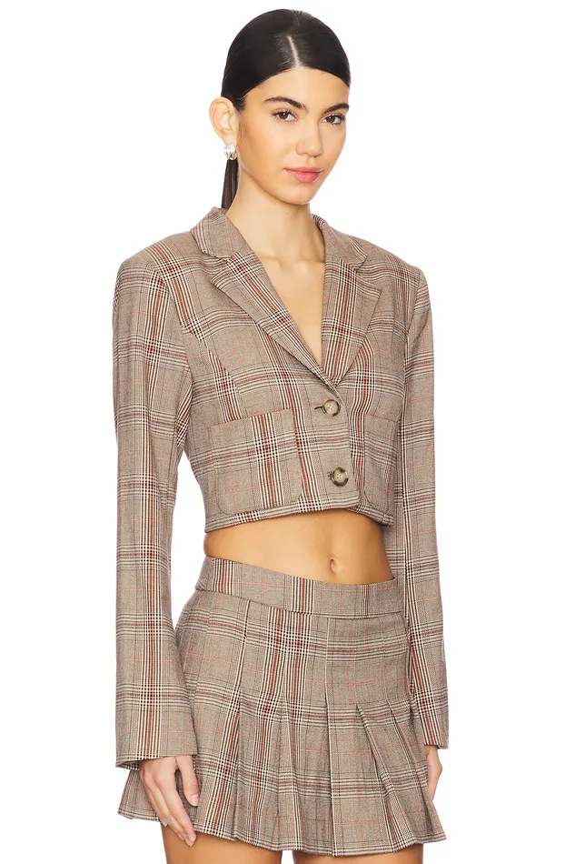 Jackets and Coats Women Lovers and Friends Bonnie Cropped Blazer Brown Plaid Multi