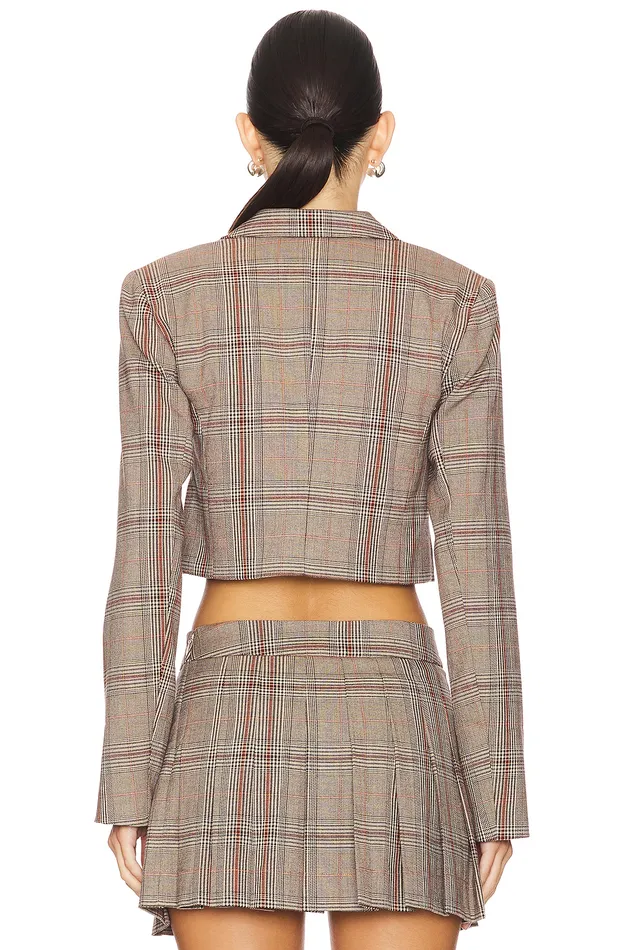 Jackets and Coats Women Lovers and Friends Bonnie Cropped Blazer Brown Plaid Multi