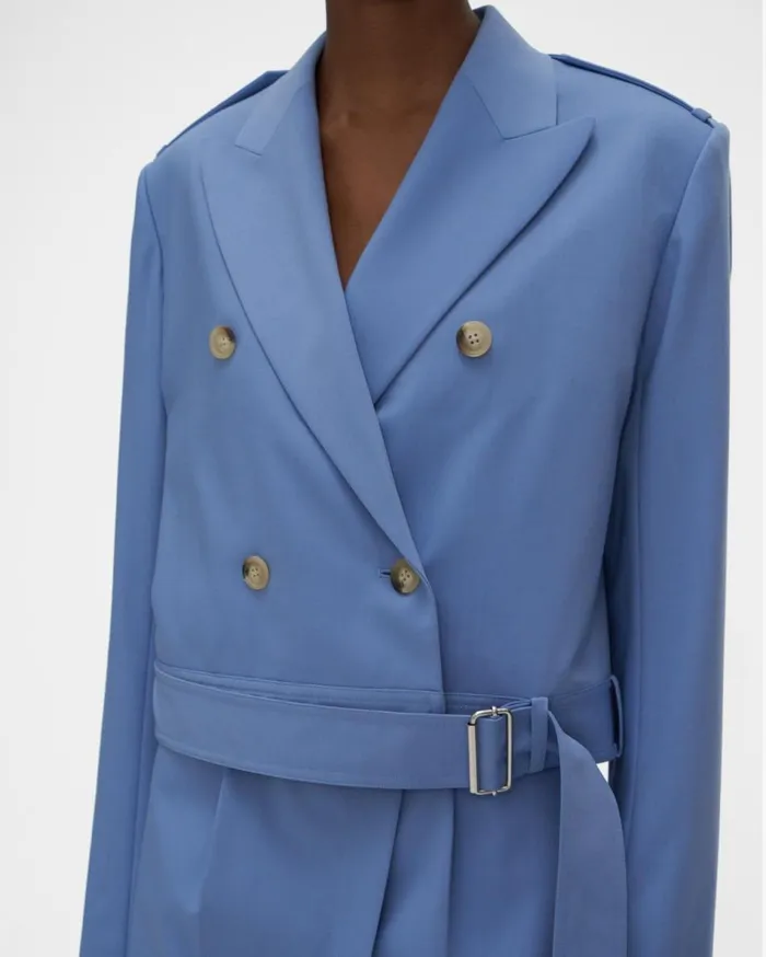 Jackets Women Helmut Lang Cropped Belted Blazer Baby Blue
