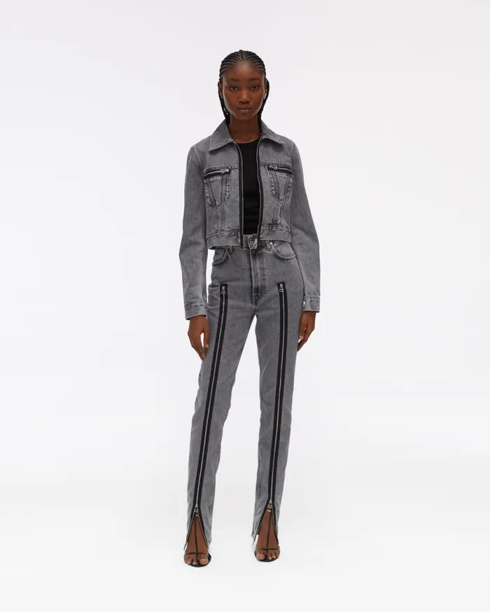 Jackets Women Helmut Lang Cropped Femme Trucker Jean Jacket Acc Concrete Stone