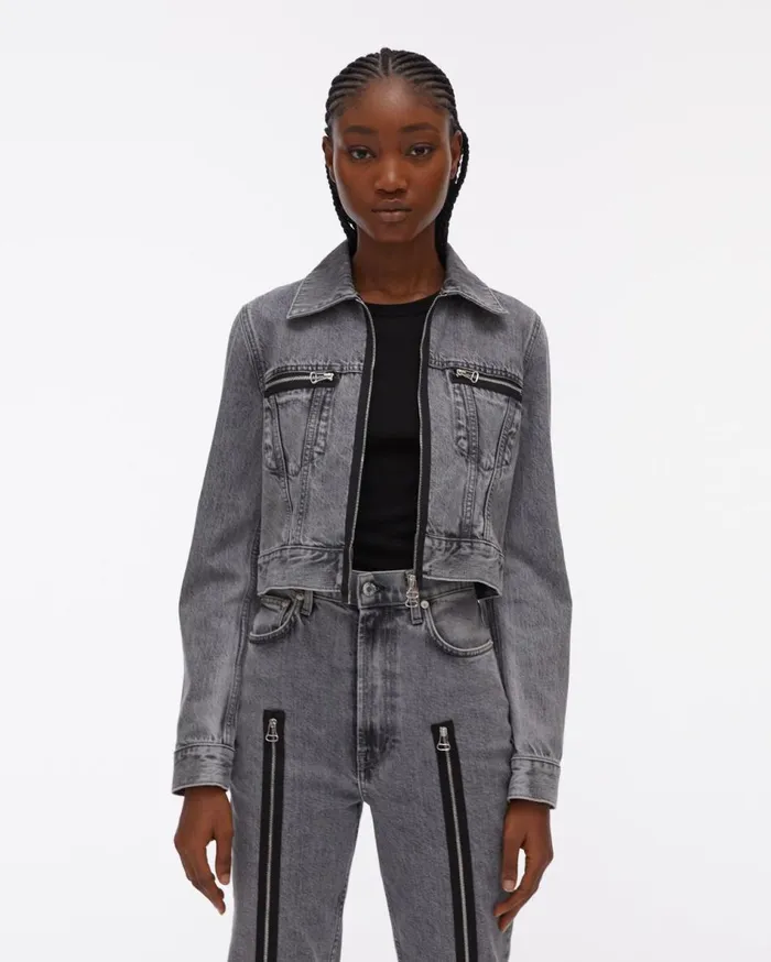 Jackets Women Helmut Lang Cropped Femme Trucker Jean Jacket Acc Concrete Stone