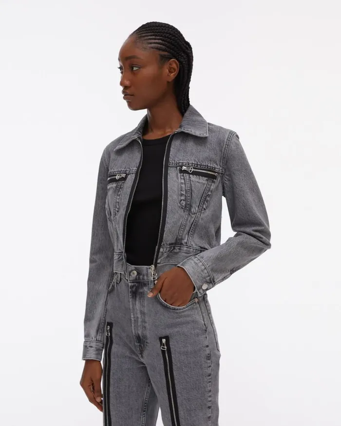Jackets Women Helmut Lang Cropped Femme Trucker Jean Jacket Acc Concrete Stone