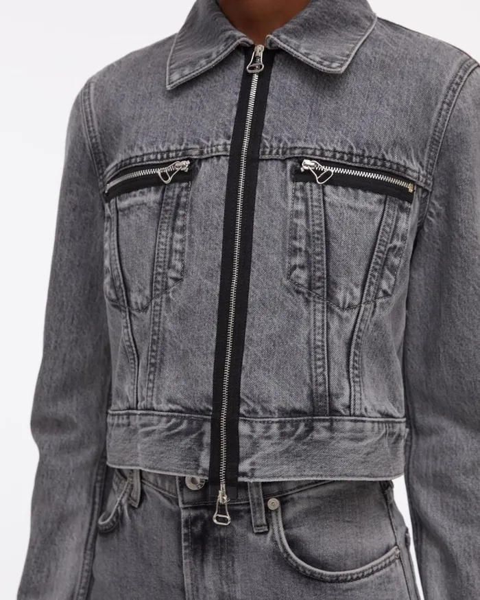 Jackets Women Helmut Lang Cropped Femme Trucker Jean Jacket Acc Concrete Stone