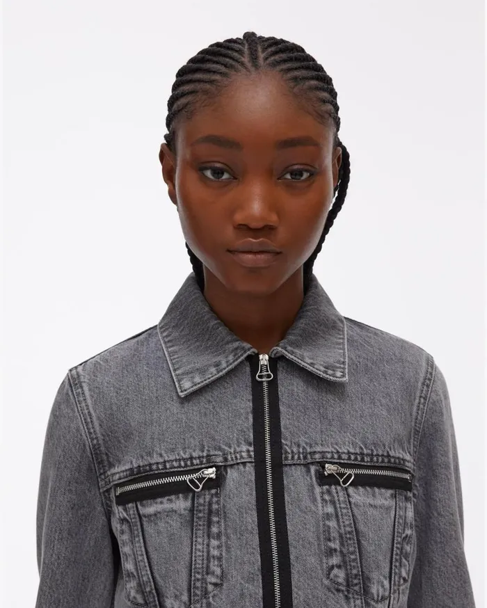 Jackets Women Helmut Lang Cropped Femme Trucker Jean Jacket Acc Concrete Stone
